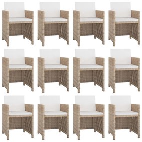 vidaXL 13 részes bézs polyrattan kültéri étkezőszett párnákkal