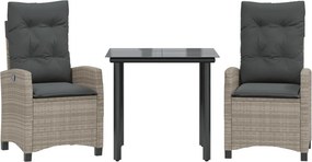 vidaXL 3részes világosszürke polyrattan kerti étkezőgarnitúra párnával