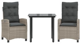 vidaXL 3részes világosszürke polyrattan kerti étkezőgarnitúra párnával