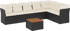 vidaXL 8 részes fekete polyrattan kerti ülőgarnitúra párnákkal