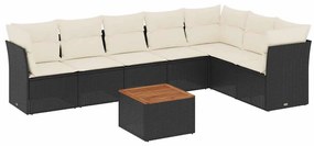 vidaXL 8 részes fekete polyrattan kerti ülőgarnitúra párnákkal