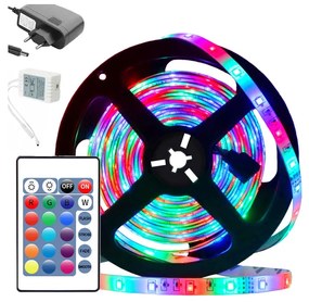 4,5 m RGB SMD 3528 vágható 300 LED-es szalag, hálózati adapterrel, távirányítóval, színes