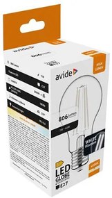 LED izzó, filament, E27, gömb, A60, 7W, 806lm, 4000K, AVIDE (AVLED004)