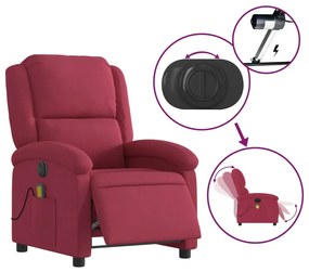 bordó bársony elektromos dönthető masszázsfotel