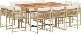 vidaXL 11 részes bézs polyrattan kerti étkezőgarnitúra párnákkal