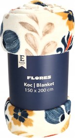 Puha krémszínű takaró 150x200 kék és narancssárga virágok motívummal