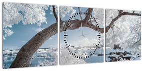 A víz mellett egy havas fa képe (órával) (90x30 cm)