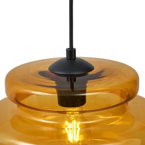 Retro függőlámpa fekete, narancssárga üveggel, 4-es - Denise