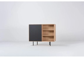 Fekete-natúr színű tölgyfa alacsony komód 118x100 cm Fina – Gazzda