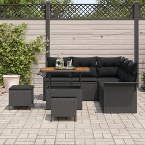 8 darabos kerti kanapé szett párnákkal fekete polyrattan akáccal