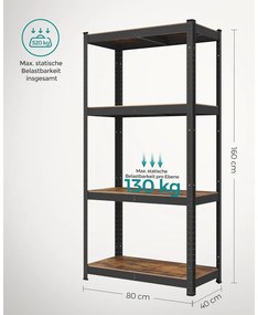 Álló polc, könyvespolc, tárolópolc 40 × 80 × 160 cm, barna/fekete