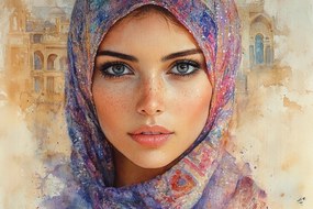 Canvas Vászonkép Nő Kelet Hidzsáb Akvarell Portré 60x40