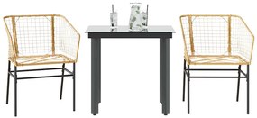 vidaXL 3 észes barna polyrattan üveg kerti étkezőgarnitúra