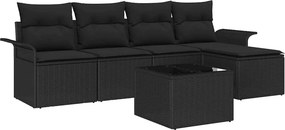 vidaXL Kültéri kanapé párnával 6 pcs Fekete polirattan