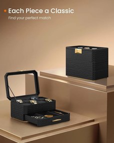 8 rekeszes óratartó doboz, tintafekete