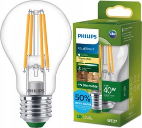 Led izzó E27 A60 2.3W 40W 212lm/W 2700K A-osztály Tompítható Philips