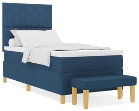 Boxspring Ágy Matraccal és Padkázott Kék 90x190 cm Szövet