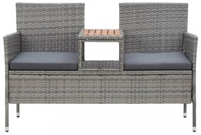 kétszemélyes szürke polyrattan kerti pad teázóasztallal 143 cm
