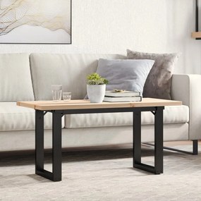 Tömör fenyőfa és acél O-vázú dohányzóasztal 90x40x45,5 cm