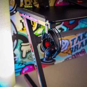Gamer asztal/számítógépasztal, RGB LED világítással, fekete/piros, MACKENZIE 100cm