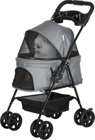 PawHut Kisállat Babakocsi Összecsukható Funkcióval Kiscicák és Kutyák Részére Oxford Szürke 67 x 45 x 96 cm | Aosom