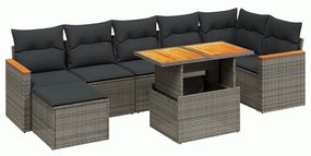 8 részes szürke polyrattan kerti ülőgarnitúra párnákkal