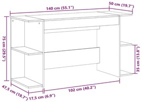 vidaXL barna tölgyszínű szerelt fa íróasztal 140 x 50 x 75 cm