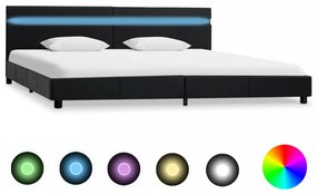Fekete műbőr ágykeret LED csíkkal 180 x 200 cm