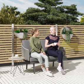 Outsunny 2-Fős Rattan Kerti Kanapé Párnákkal, Karfás Kültéri Kanapé, Acél Váz, Sötétszürke | Aosom