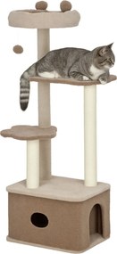 PawHut Macska Kaparófa 133 cm Magasságú Macska Torony Fészek Platformokkal, Lógó Gömbbel és Zsákfával Barna | Aosom