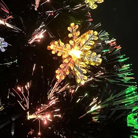 fekete száloptikás karácsonyfa LED-es hópelyhekkel 64 cm