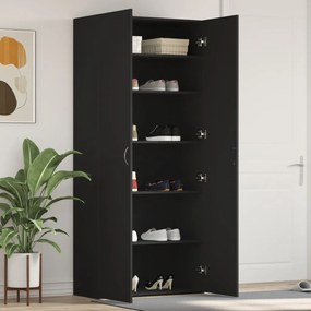 Cipőtároló Fekete 80x35,5x180 cm Mérnöki Fa