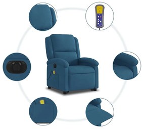 elektromos felállást segítő kék bársony dönthető masszázsfotel