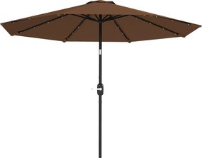 Outsunny Teraszi Napernyő Ø265 cm 32 Solar LED Fénnyel Acél Lábbal és Kézi Dőléssel Teraszra / Kertbe, Barna | Aosom
