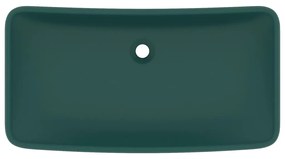 Négyszögletes matt sötétzöld kerámia luxus mosdókagyló 71 x 38 cm