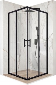 Zuhanykabin 80x80cm tolóajtó fekete Esg üveg 6mm bevonat