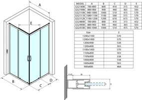 Gelco Gelco, SIGMA SIMPLY BLACK négyszögletes zuhanyparaván 1000x900 mm, L/P változat, sarokbejárat, Tégla üveg, GS2410B-03