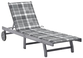 vidaXL szürke tömör akácfa kerti napozóágy párnával