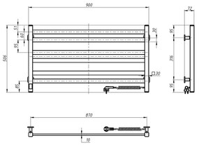 Fürdőszobai létra törölközőszárító radiátor termosztáttal AVANGARD 316 W/230 V 50,6 cm IP44 fekete jobb oldali