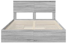 vidaXL Tárolós Ágy fejtámlával Szürke Sonoma 150 x 200 cm Faanyag