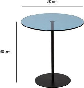 Üveg dohányzóasztal, fekete-kék, 50 cm