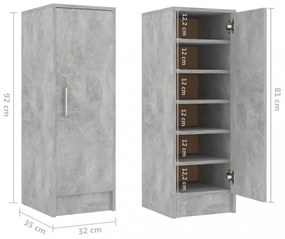 betonszürke szerelt fa cipősszekrény 32 x 35 x 92 cm