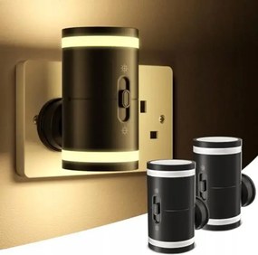 Éjjeli lámpa konnektorba, 2 db-os szett, fekete, angol dugó