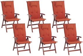 Összecsukható akácfa szék piros párnával hatdarabos szettben TOSCANA Beliani