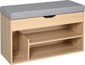 HOMCOM Cipőtároló Pad Cipőtartó 2-Szintes Rejtett Rekesszel Bézs Szürke Párnával | Aosom