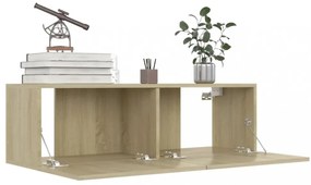 4 db sonoma tölgy színű szerelt fa TV-szekrény 100 x 30 x 30 cm