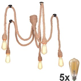 Polux LED Csillár zsinóron ROPE CASA 5xE27/10W/230V pók LEDSA1201