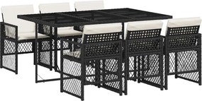 vidaXL 7 részes fekete polyrattan kerti étkezőgarnitúra párnával