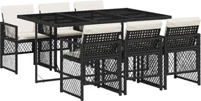 vidaXL 7 részes fekete polyrattan kerti étkezőgarnitúra párnával
