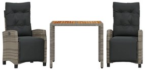 3 részes szürke polyrattan kerti étkezőgarnitúra párnával